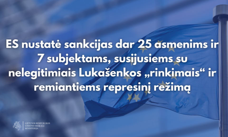 Europos Sąjunga nustatė sankcijas dar 25 asmenims ir 7 subjektams, susijusiems su nelegitimiais...