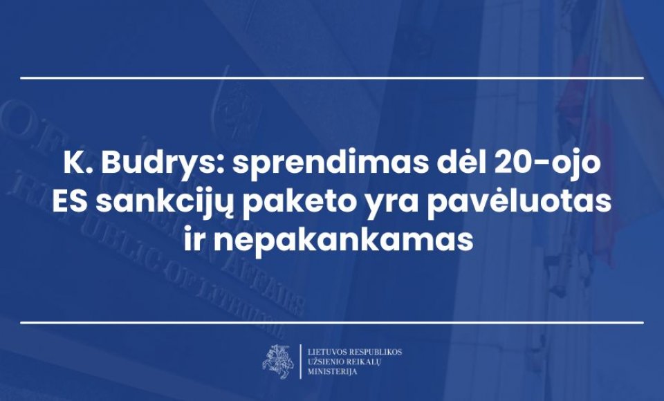 K. Budrys: sprendimas dėl 20-ojo ES sankcijų paketo yra pavėluotas ir nepakankamas 