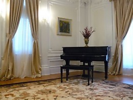 Salone stovi juodas koncertinis fortepijonas, dovanotas vienos lietuvių šeimos. R.Stankevičiūtės nuotr.