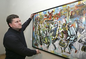 Pastangos: nuvykės pas V.Kasiulio našlę B.Kasiulienę į Paryžių, E.Žukas klūpėdamas ant kelių prašė paskolinti šią ir kitas garsiojo lietuvių dailininko drobes parodai. Evaldo Butkevičiaus nuotr.